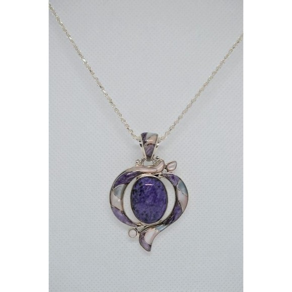 Charoite Gemstone Pink Shell Pendant Necklace 20"(#16)